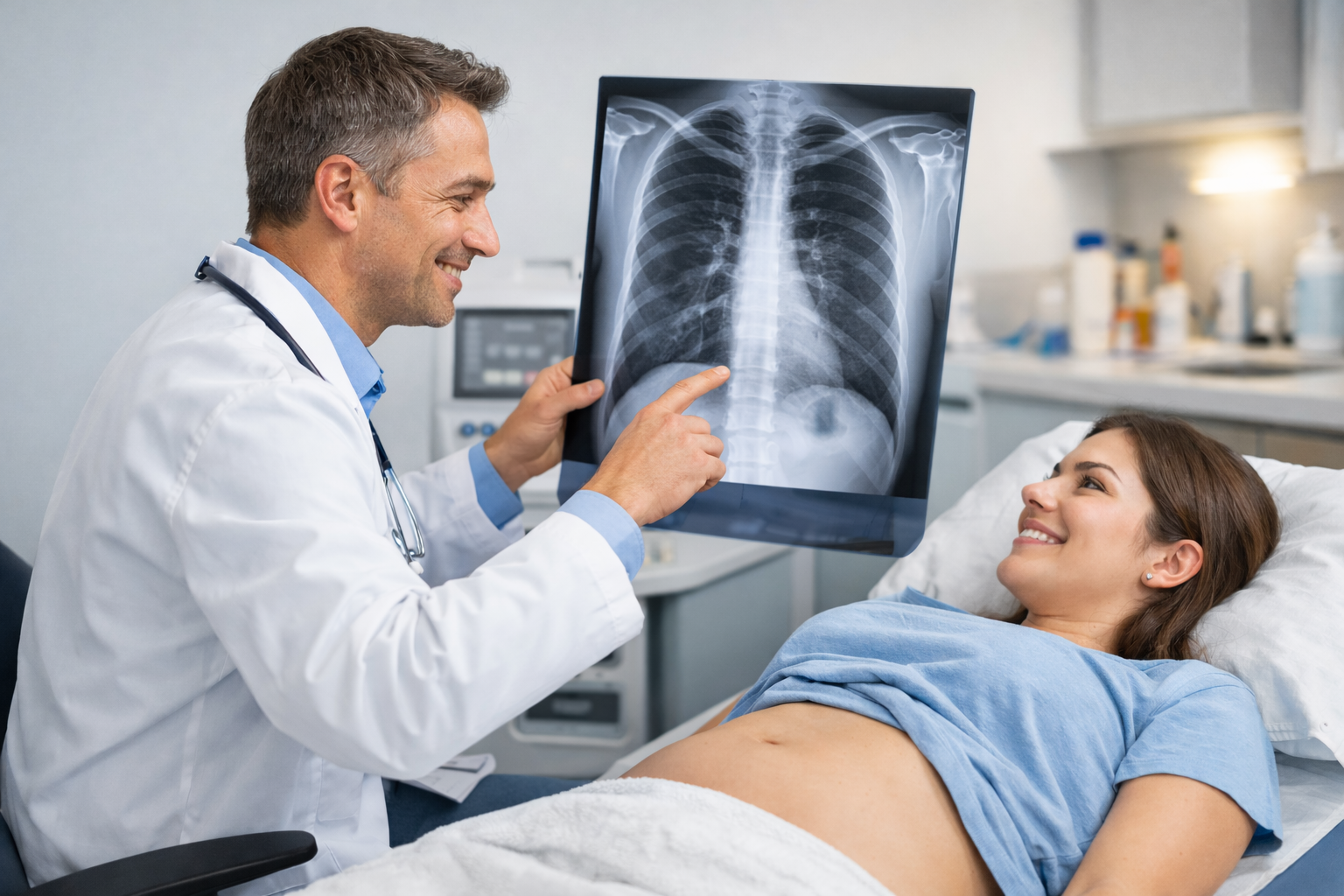 Médico realizando RX a un paciente